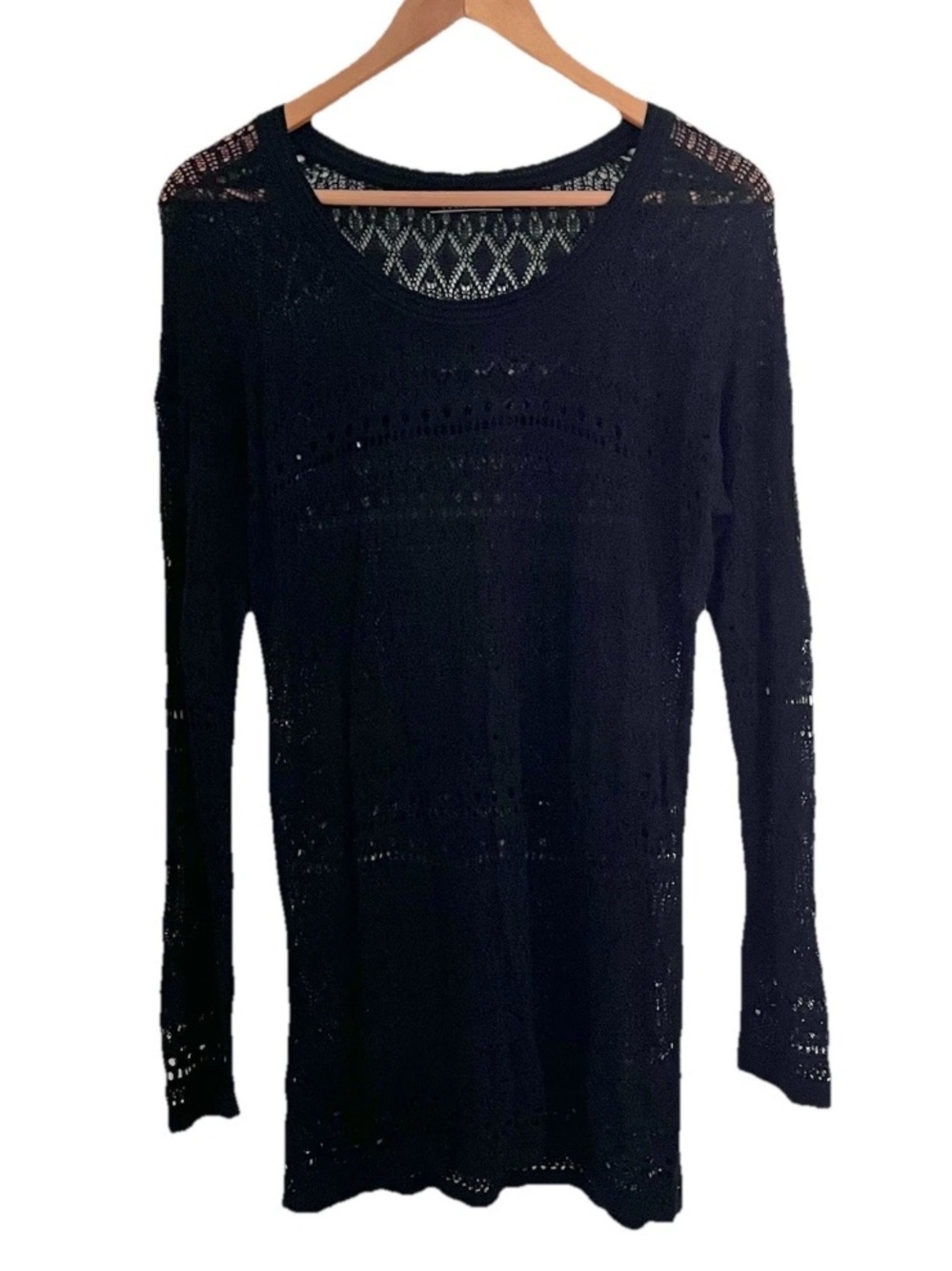 Peruvian Connection Black Openwork Long-Sleeve Knit Top